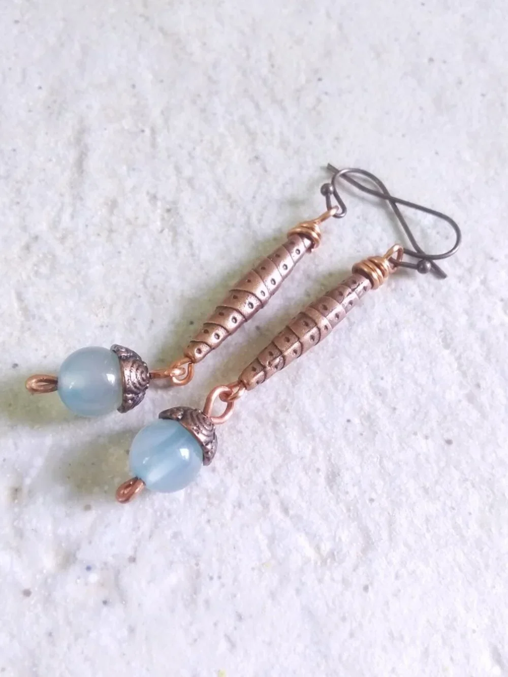 Pale Blue Agate & Copper Dangle Earrings ~ Handmade ~ Festival Feminine Boho